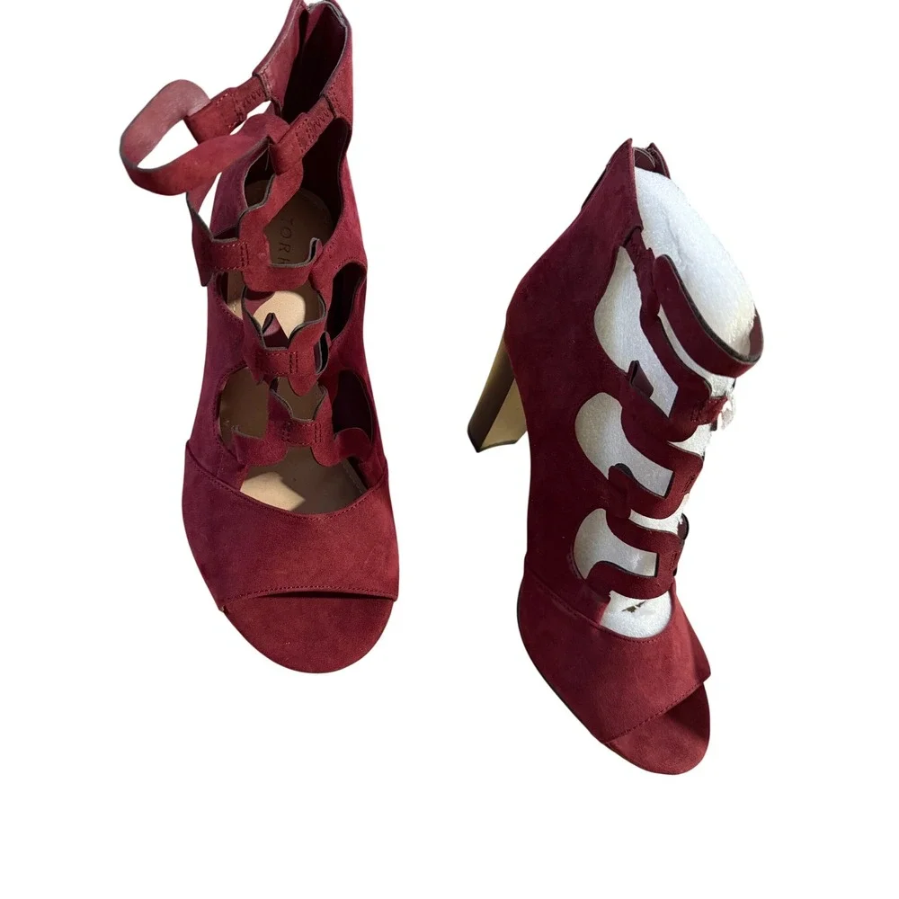Wine Suede‎ Strappy Block Heel Booties